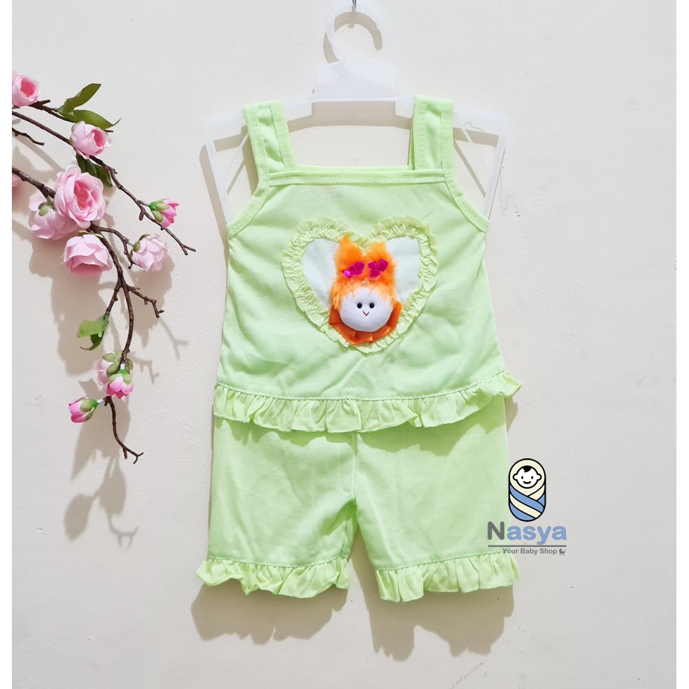 [N-048] Setelan Baju dan Celana Pendek Anak Perempuan dengan boneka Timbul