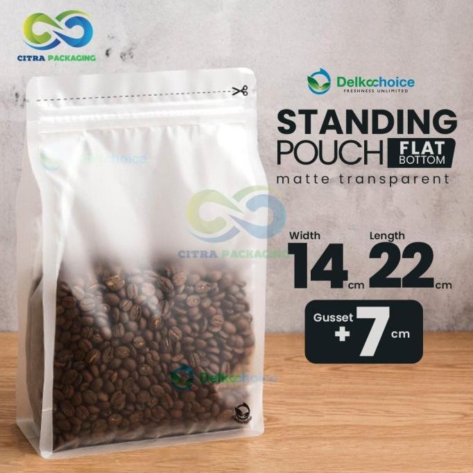 STANDING POUCH MAKANAN FLAT BOTTOM ZIPLOCK TRANSPARAN BURAM 14 x 22 bisa cod