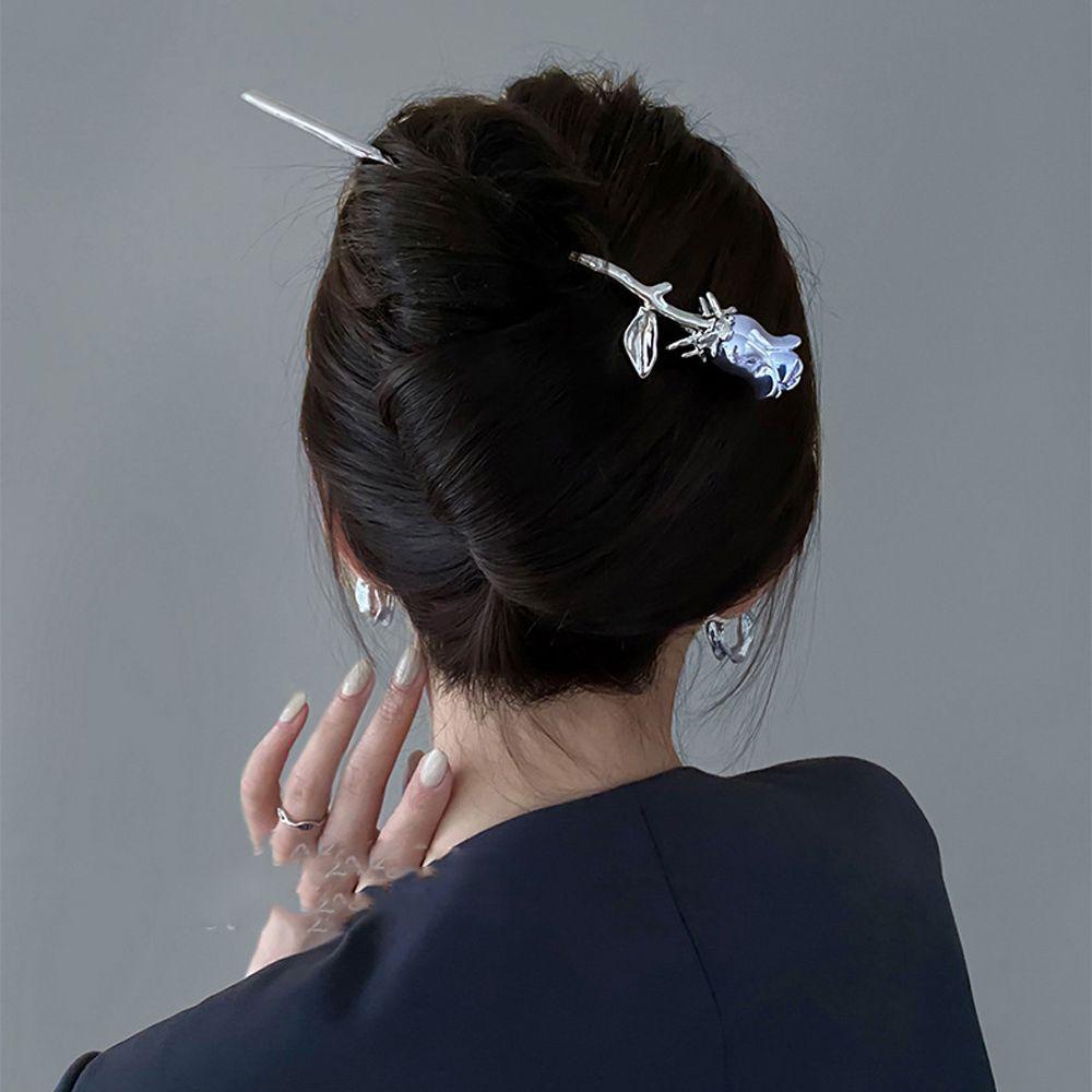 NEEDWAY Needway Wanita Jepit Rambut Perancis Kreatif Hadiah Bunga Kuno Retro Rose Hair Stick