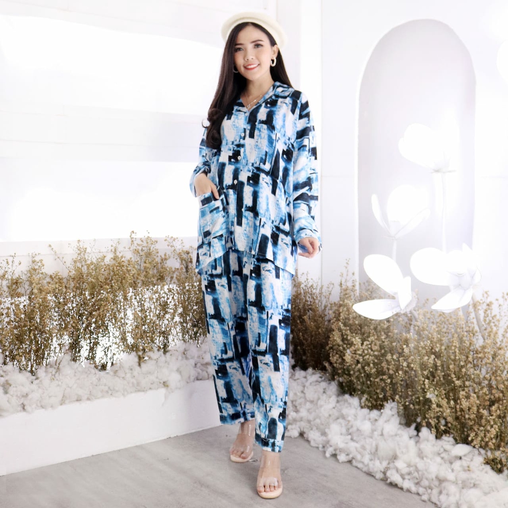 Piyama Tie Dye PP Collection 1 Fizah Eka Bambo Ratie Dinar & Tary Piyama Rayon Piyama Jumbo-PP RATIE NAVY