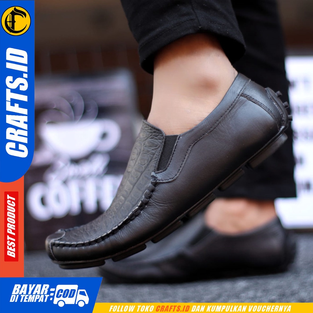 Crafts Fridz -Sepatu Casual Slip On Kulit Asli Kerja Pria