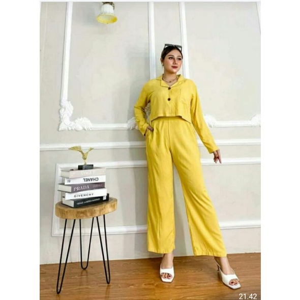 ONE SET CROP LENGAN PANJANG /ONE SET CROP NEW/SETELAN WANITA RAYON/SETELAN WANITA KULOT