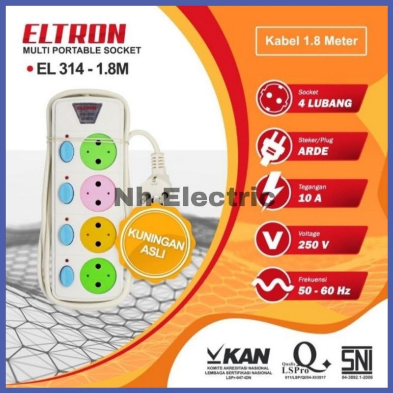 S/k 4L + Cabel Arde (1,8 Meter) Eltron - Stop Kontak 4 Lubang Arde On/Off (1,8 Mtr) Eltron - Stop Kontak 4L + Kabel Arde (1.8 M) Eltron