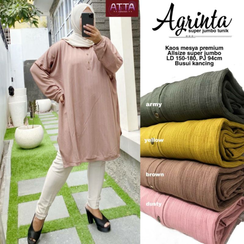 BAJU ATASAN WANITA JUMBO BIG SIZE KAOS LD 150-180 // AGRINTA SUPER JUMBO TUNIK BY ATTA FASHION HQ