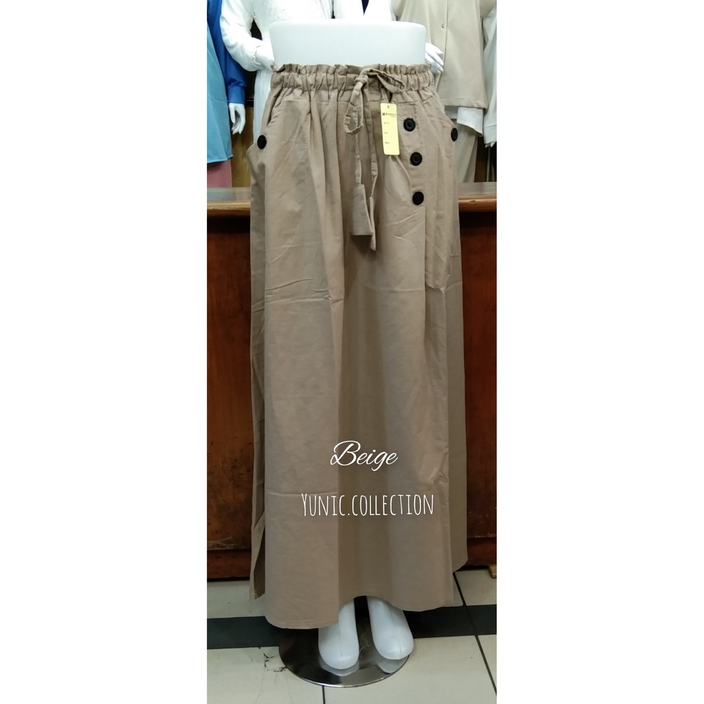 ROK KATUN LINEN RAMI PANJANG PAYUNG/ROK LEBAR MAYUNG. ROK REMAJA MUSLIM/ROK JUMBO-Beige
