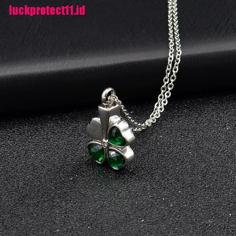 (LUCK) Kalung Rantai Dengan Liontin Clover Urn Untuk Abu Kremasi