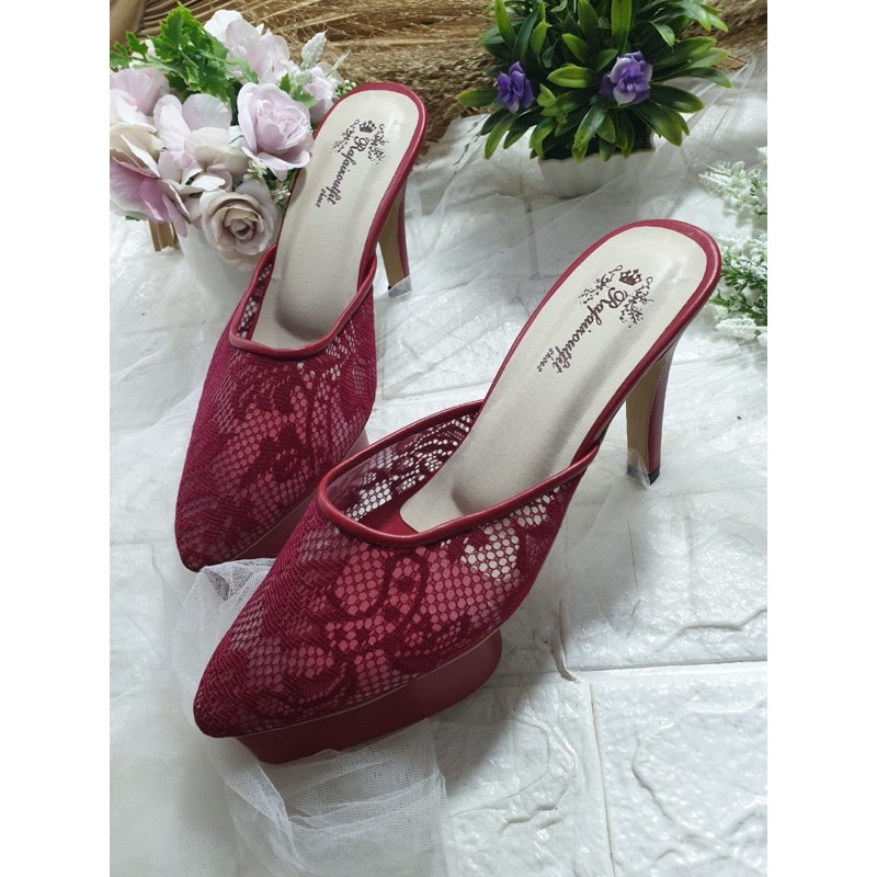 sepatu senna merah Maroon tinggi 10cm lancip