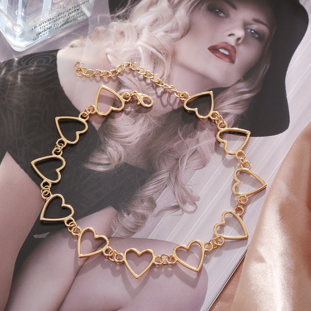 YEEZII Kalung Rantai Klavikula Model Hati Rongga Gaya Korea Untuk Aksesoris Perhiasan Wanita
