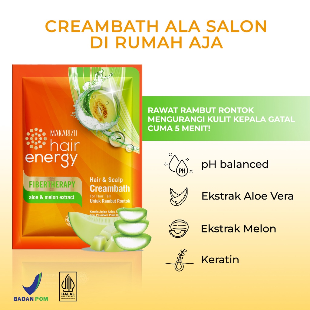 Makarizo Hair Energy Fibertherapy Hair & Scalp Creambath Aloe & Melon 60 mL / Perawatan Rambut Rontok-2