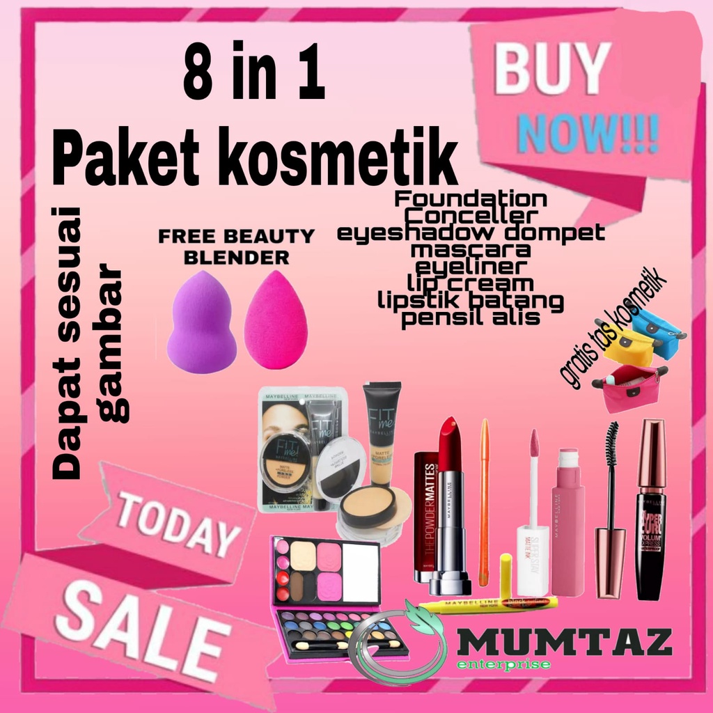 Paket kosmetik kecantikan perawatan wajah lengkap maybeline murah set 8 in 1 bedak foundation eyesha