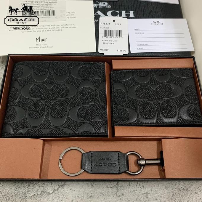 DOMPET COACH WALLET PRIA EMBOSS 3D ORIGINAL BLACK CARD HOLDER GJTY56465