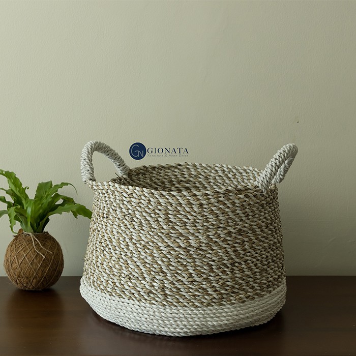 

Dekornata Chubbie Basket Lurik Natural Putih / Keranjang Anyaman / Cover Pot / Laundry Bag