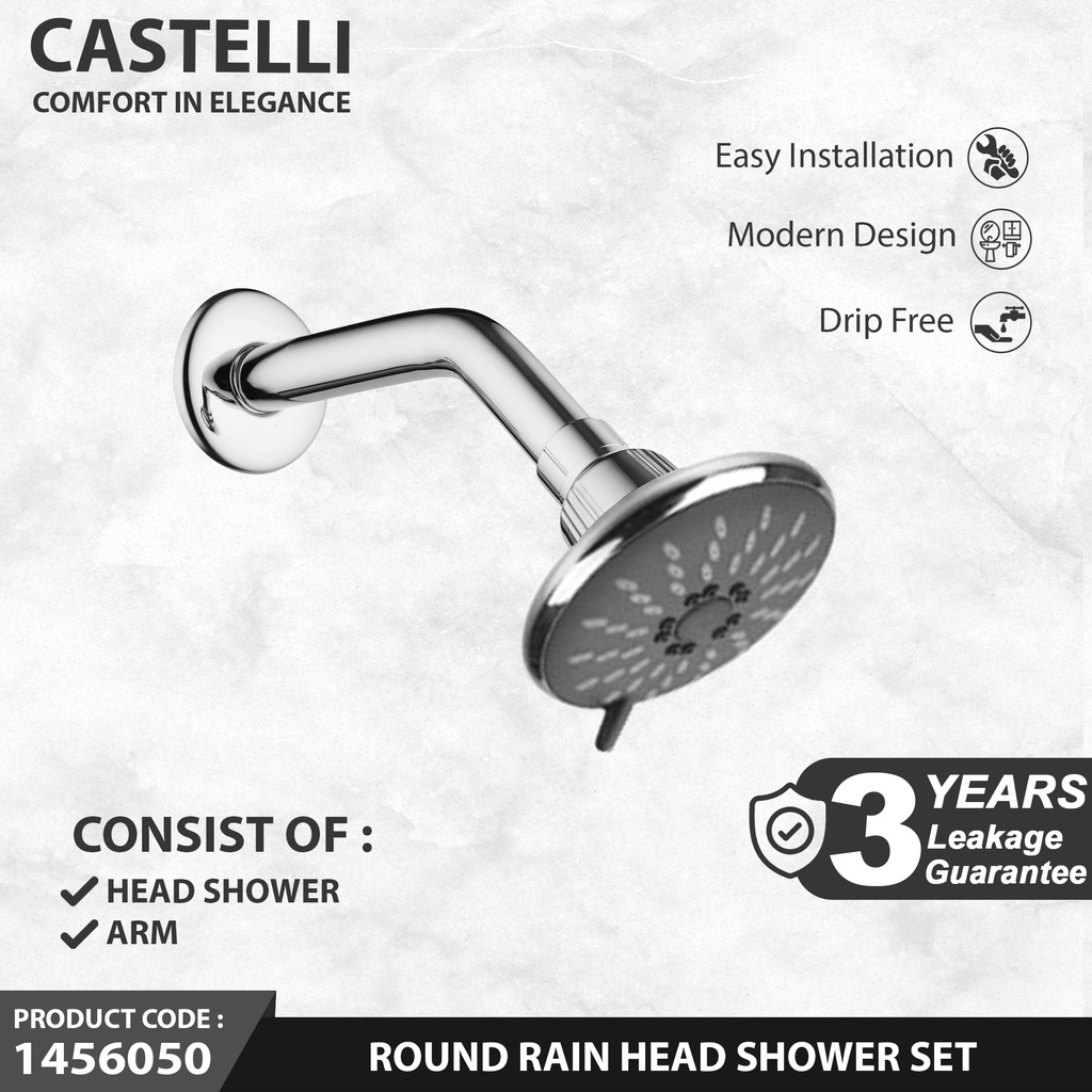 Kepala Shower Castelli Shower Tembok Round Rain Head Shower Set - 1456050