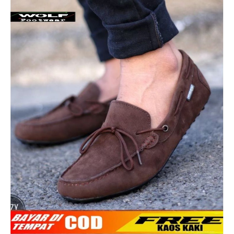 ZAPATO BROWN |WOLF x COZY| Sepatu Loafers Pria Kasual Simpel Casual Suede Original Moccas Suede