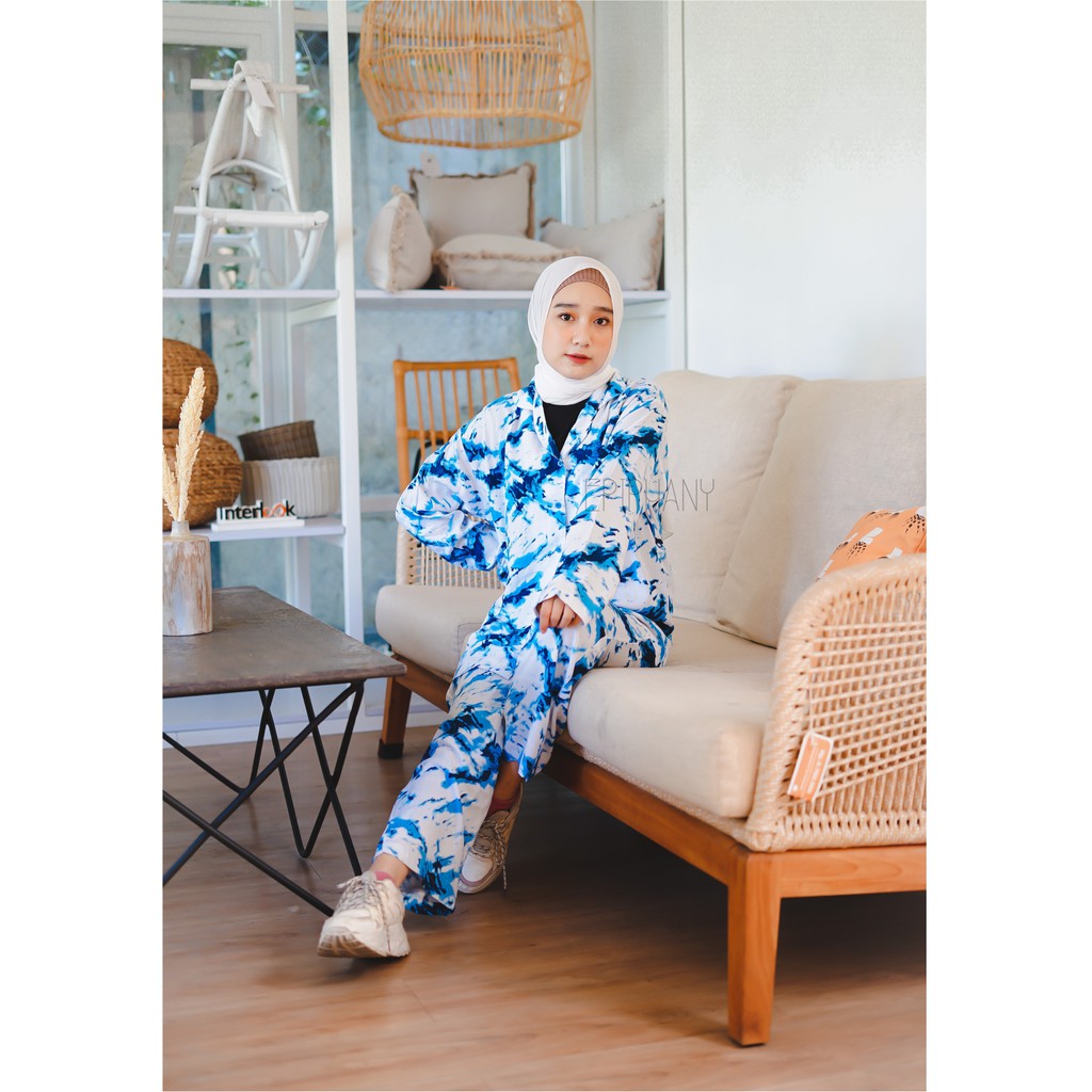 Kayseri Blue-Long Long- Setelan Piyama Baju Tidur Rayon Wear Epiphany