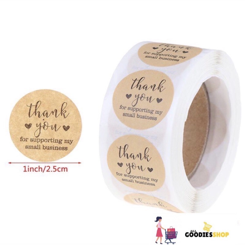 

500pcs/Roll Label Sticker Bulat Tulisan Thank you for Supporting my small business