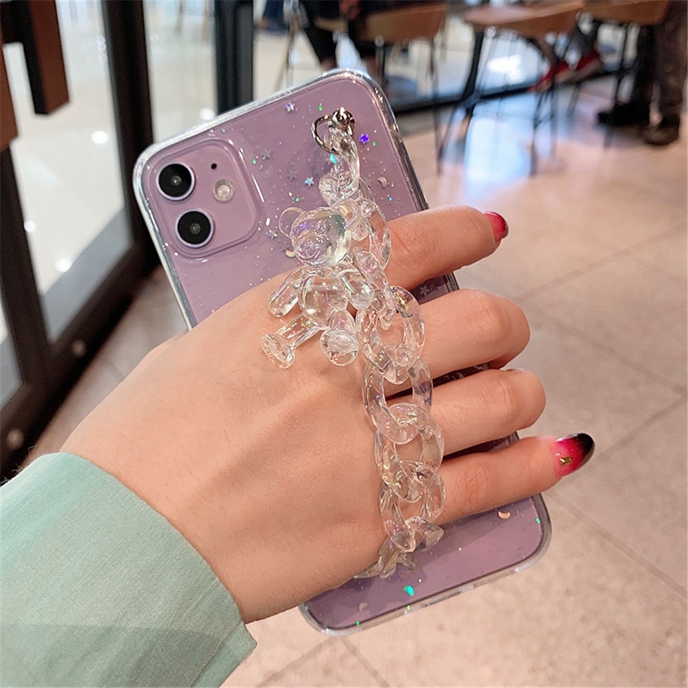 【COD Tangding】DIY Diamond-encrusted Pearl Phone Case Straps Lucency Butterfly Handmade Hanging Chain Without Phone