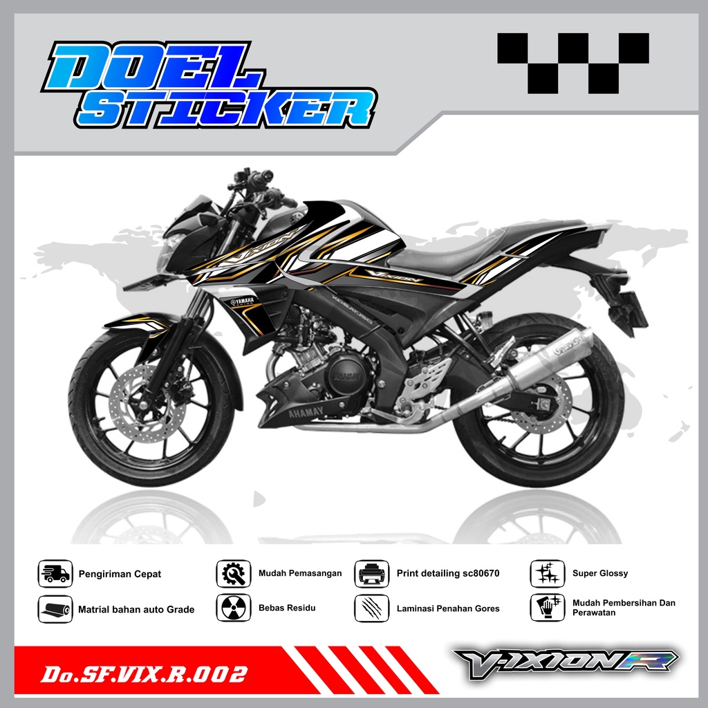 STICKER STRIPING VIXION R - STICKER STRIPING VIXION R ALL NEW 2017-2020 VARIASI HOLOGRAM/PELANGI , CROME DOEL 002