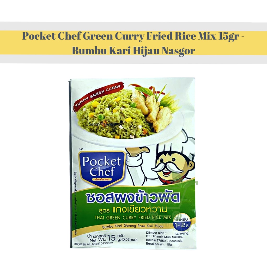 

Pocket Chef Green Curry Fried Rice Mix 15gr - Bumbu Kari Hijau Nasgor