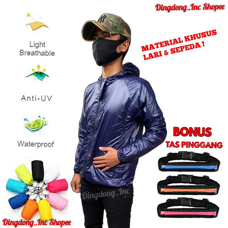 [COD] JAKET LARI SEPEDA RUNNING WATERPROOF PACKABLE PARASUT PARASIT PRIA WANITA