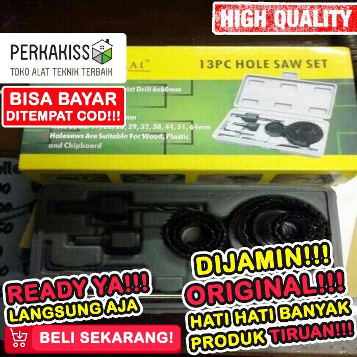 Holesaw Hole Saw Kit Set Mata Bor Pelubang Kayu 13 Pcs Nankai K506