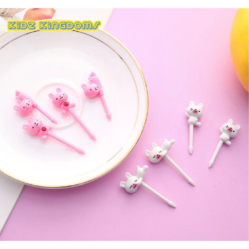 Garpu Buah Mini Set Kartun Pink Bunny - Garpu Bento Buah Motif Animal Pink Bunny