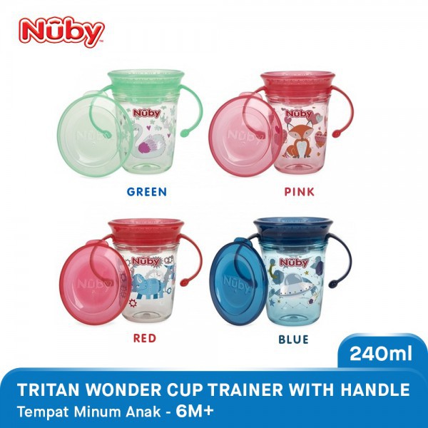 Nuby Tritan Wonder Cup Trainer With Handle Gelas Bayi 6m+ 240 ml (Tersedia varian karakter)