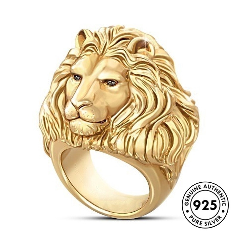 Cincin Lapis Silver S925 Desain Singa Untuk Pria