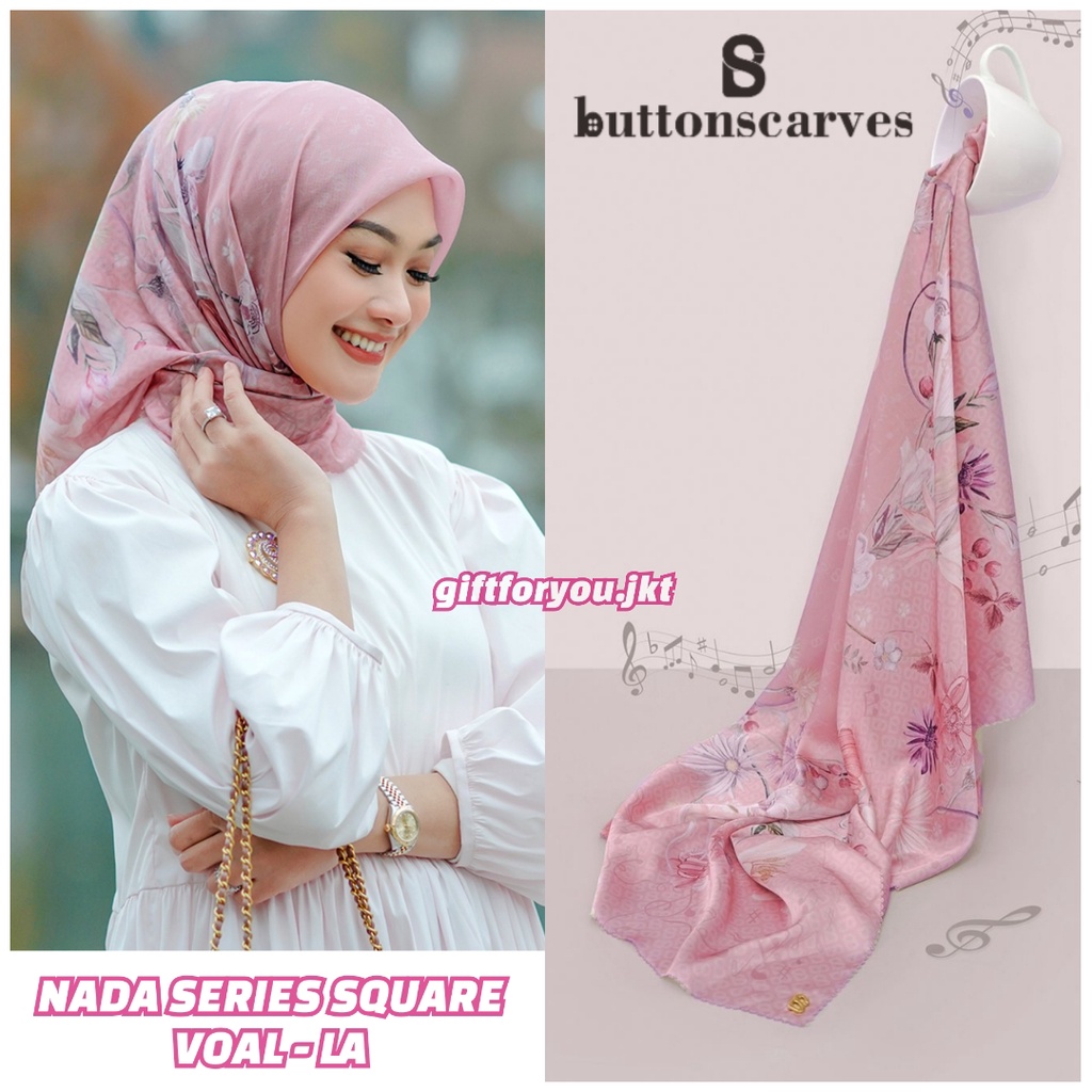 Buttonscarves Nada Series Voal Square La Original Hijab Kerudung Premium Wanita Pink Segi Empat