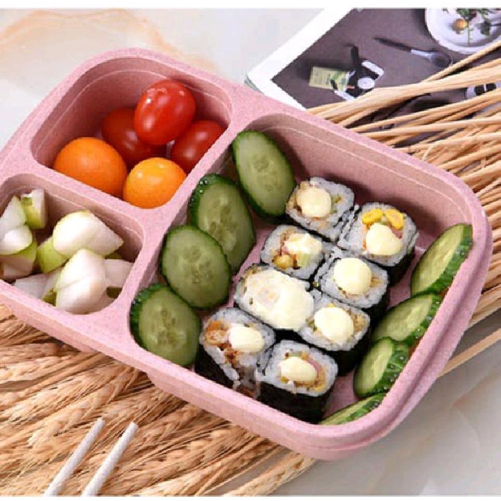 Kotak Makan Lunch Box Tempat makan Sekat 3 Tempat Bekal Bento Wadah Bekal Bento Box Warna Menarik Bahan Plastik