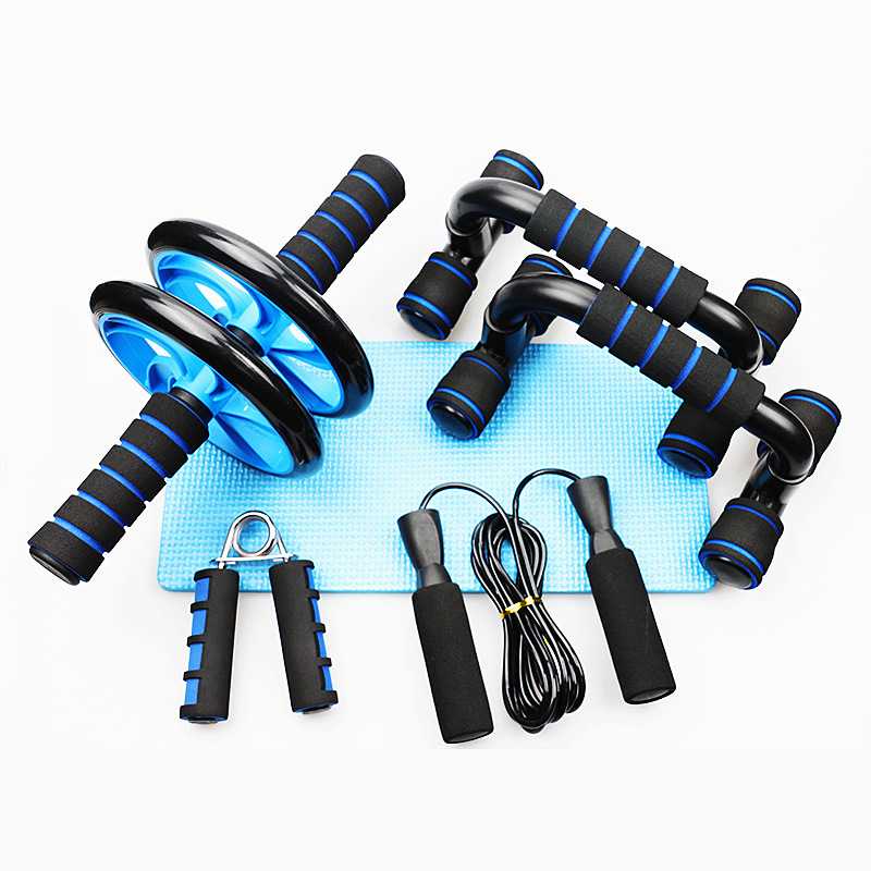 TOMSHOO Set Alat Gym Fitness Roller PushUp Bar Jump Rope 5 in 1 -TS001 Warna Black Blue