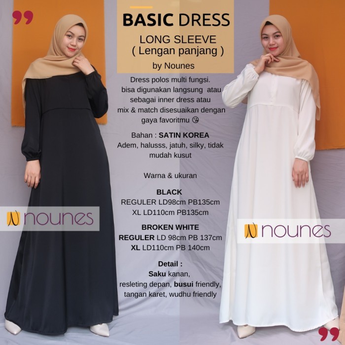 BASIC DRESS polos gamis syari satin korea long inner sleeve sleeveless - BROKEN WHITE, XL LD110