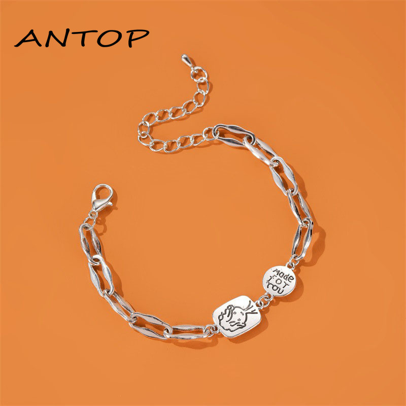 Gelang Bangle Desain Little Prince Warna Silver Gaya Retro Korea Untuk Wanita