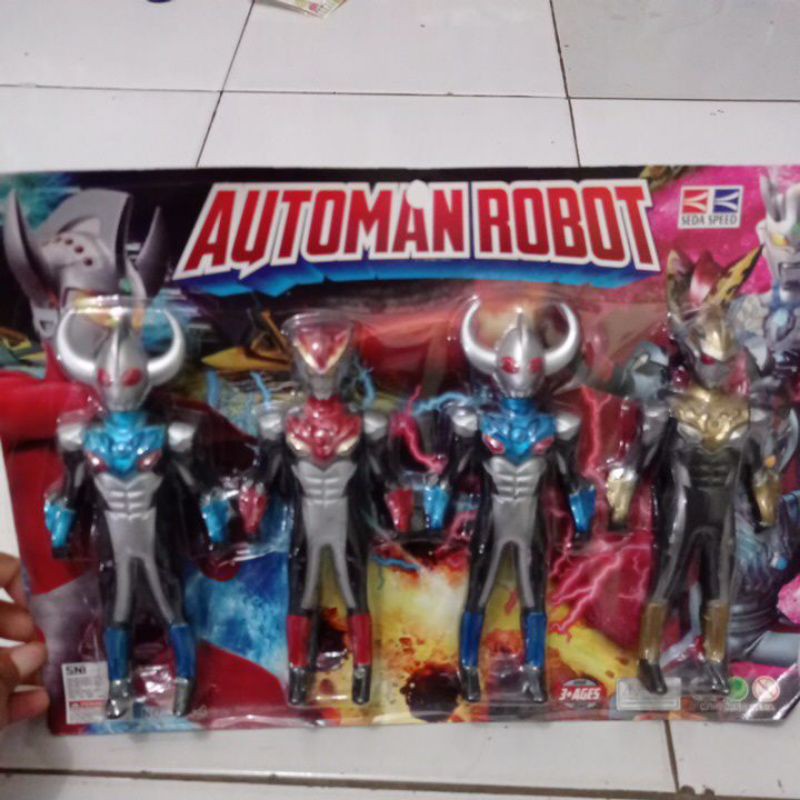 Mainan robot ultraman isi 4 bisa nyala / mini figure automan robot