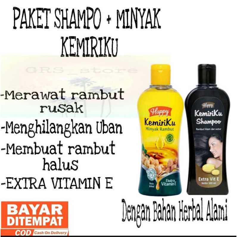 [COD] Happy Kemiriku Paket 2in1 Minyak Rambut dan Shampoo Penghilang Uban - 100 ml