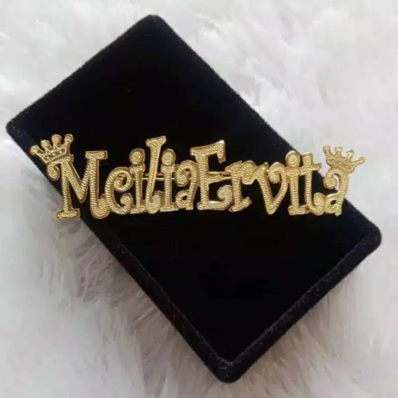 pin nama bros nama brooch dada nama peniti custome lapis emas bros/kalung/cincin/gelang kuningan