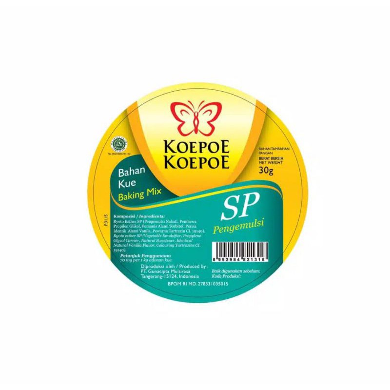 

KOEPOE KOEPOE SP PENGEMULSI 30GR / SP PENGEMBANG KUE KUPU2 KEMASAN 30GR