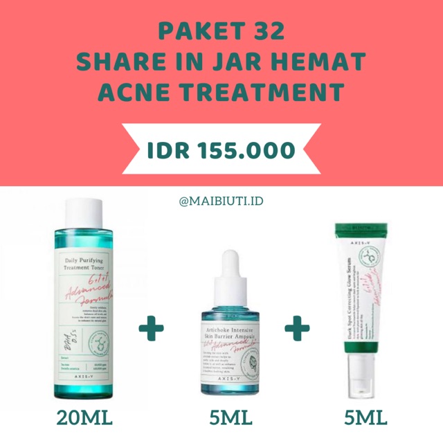 Paket 32 Share In Jar AXIS-Y Series Toner 20ml, Ampoule 5ml & Glow Serum 5ml