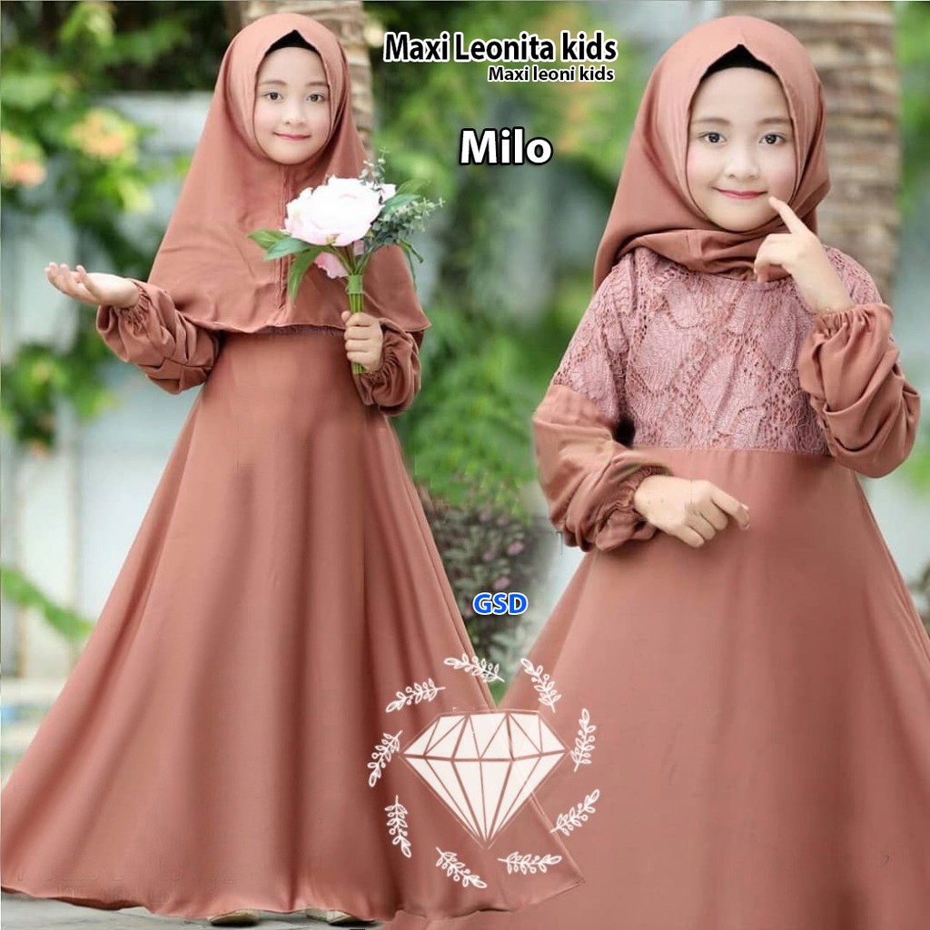 maxi leonita/maxi dress muslim anak/dress gamis syari hijab anak/baju muslim anak