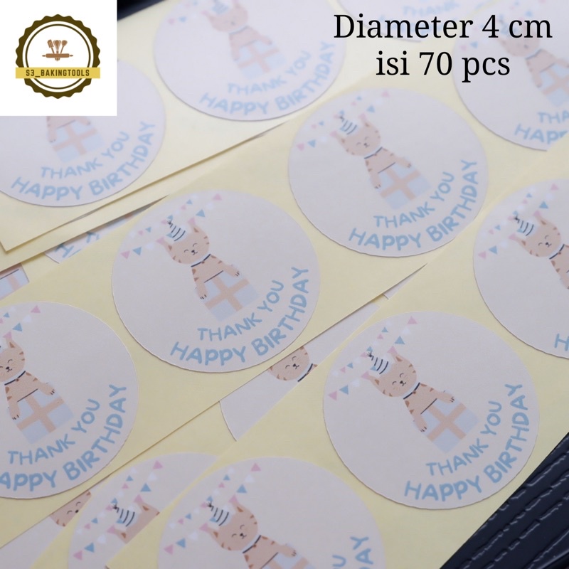

Sticker label thank you happy birthday cat 70 pcs
