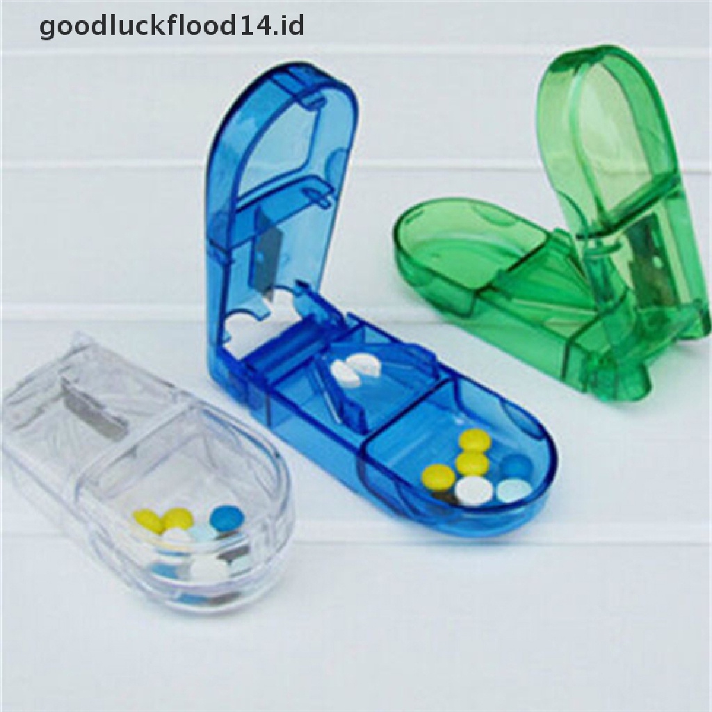 [OOID] Fashion Pill Cutter Splitter Half Storage Compartment Box Medicine Tablet Holder ID