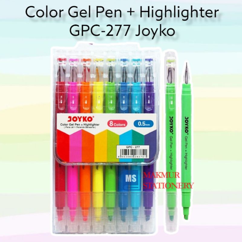 Color Gel Pen + Highlighter Joyko 8 Warna GPC - 277