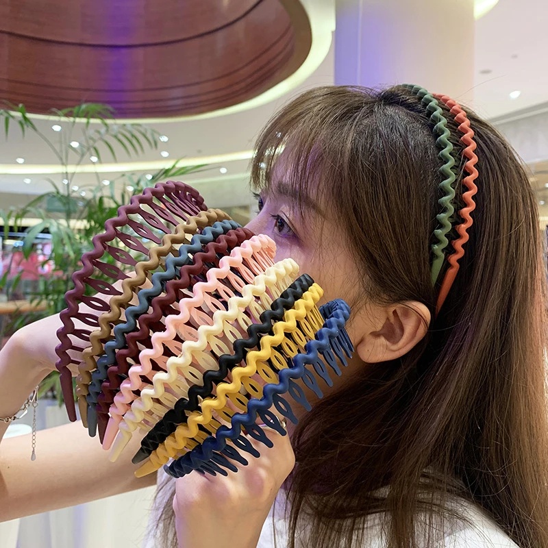 Bando Model Gelombang Warna Buram Tidak Mudah Jatuh Non slip Untuk Aksesoris Rambut