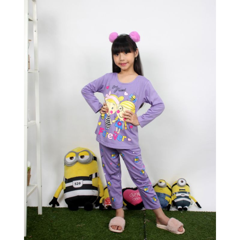 Setelan fashion baju anak perempuan 2-7 tahun motif random pp klepon tangan panjang celana panajang-3