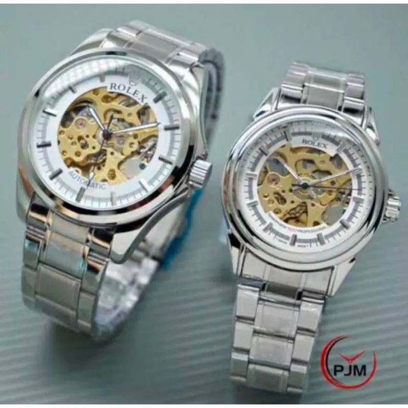 Jam Tangan Couple Rolex Automatic Transparan/ Rolex Rantai Otomatis Transparan