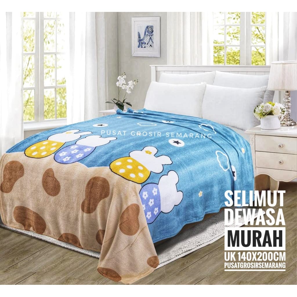 Selimut Dewasa Murah MORIA Abstrak Leaf Polkadot Flower Bvrbery Reindeer Could Moon Star Awan Rusa-Bunny Choco Blue