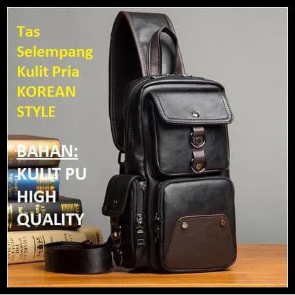 JUAL Tas Selempang Pria Kulit 9852 - Hitam
