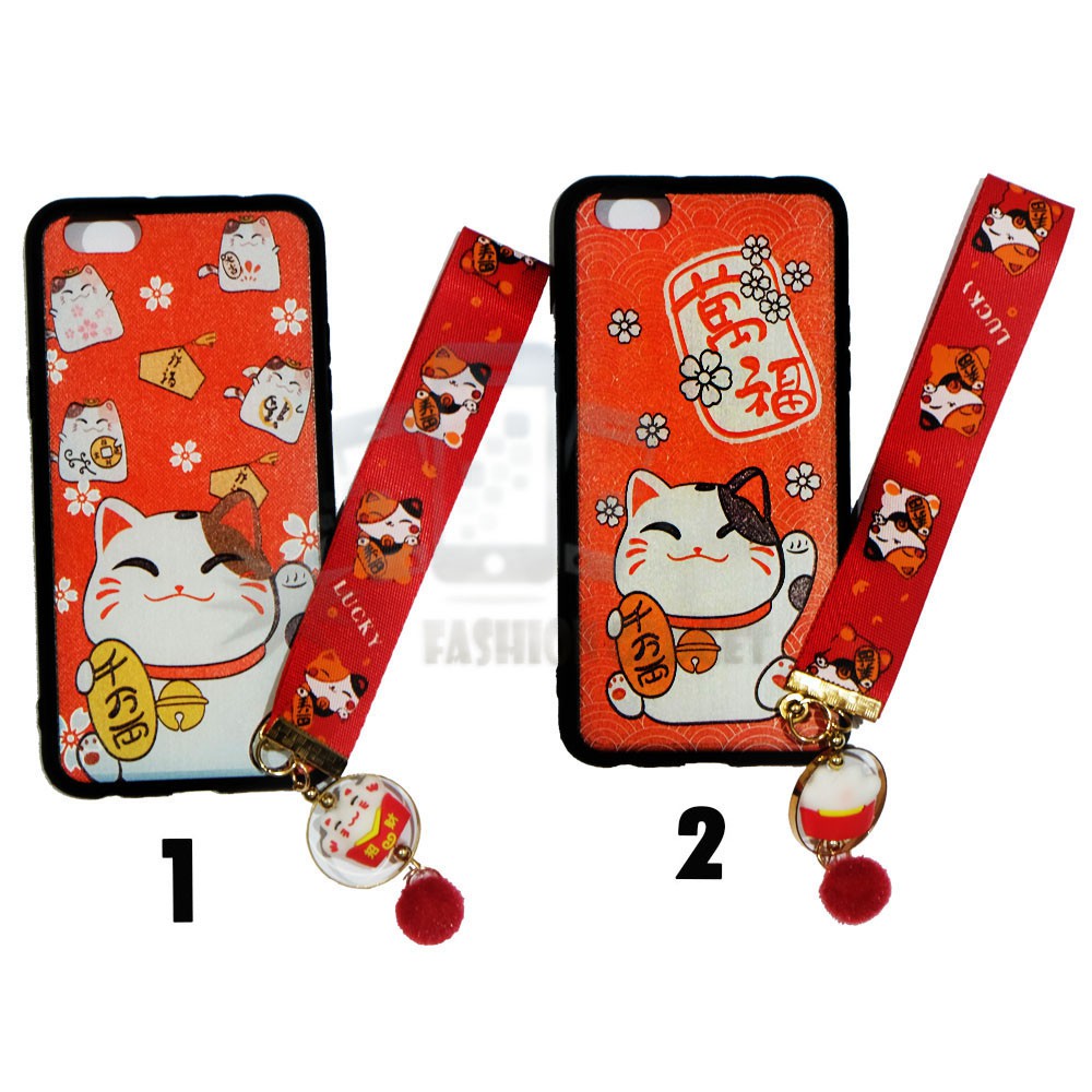 ANTI CRACK Oppo F3 Casing A77 Lucky Cat Case 3D / Silikon Maneki Neko Kucing Hoki +Kalung Tangan