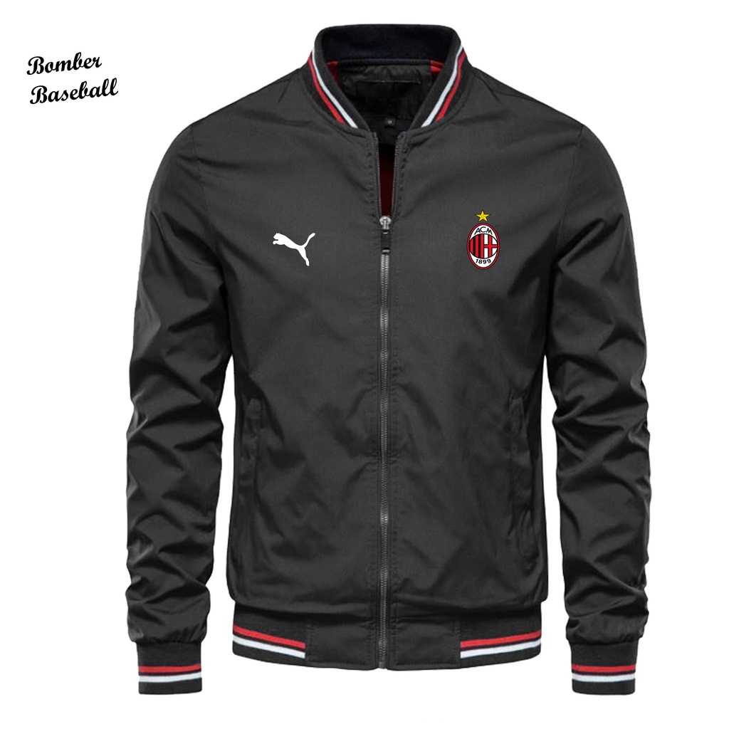 Jaket Bomber Varsity Logo Ac Milan Original / Jaket Baseball Taslan Premium / Jaket Tebal Waterproof