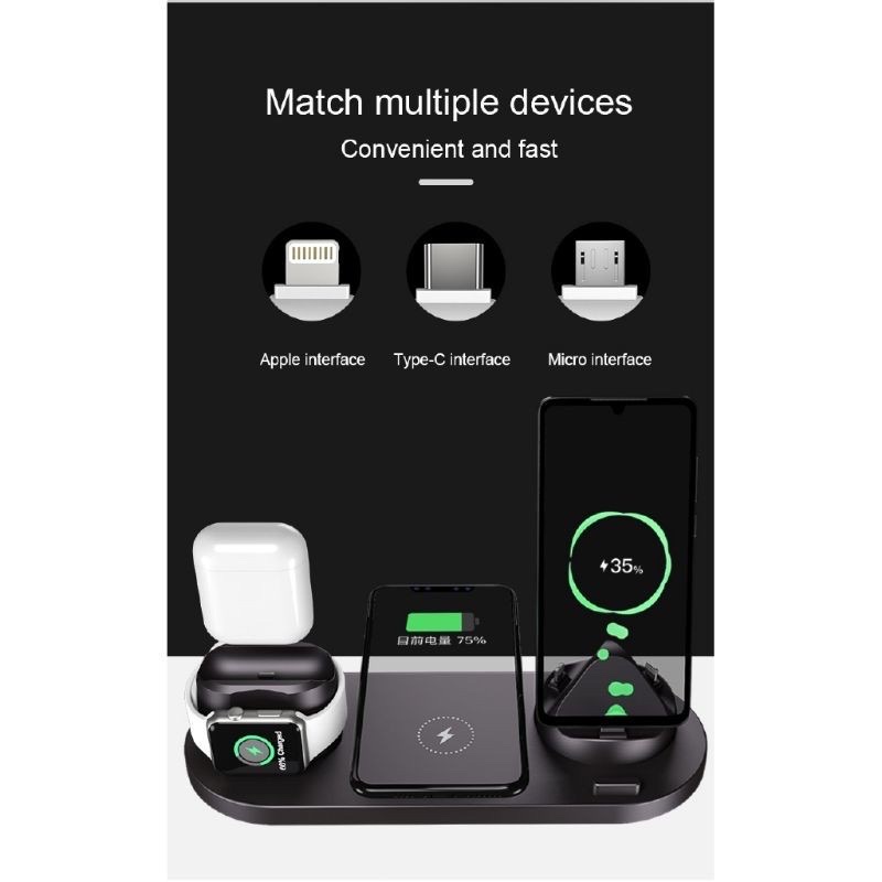 Wireless Charger 6in1 Fast Charging Iphone ,  Iwatch and Android